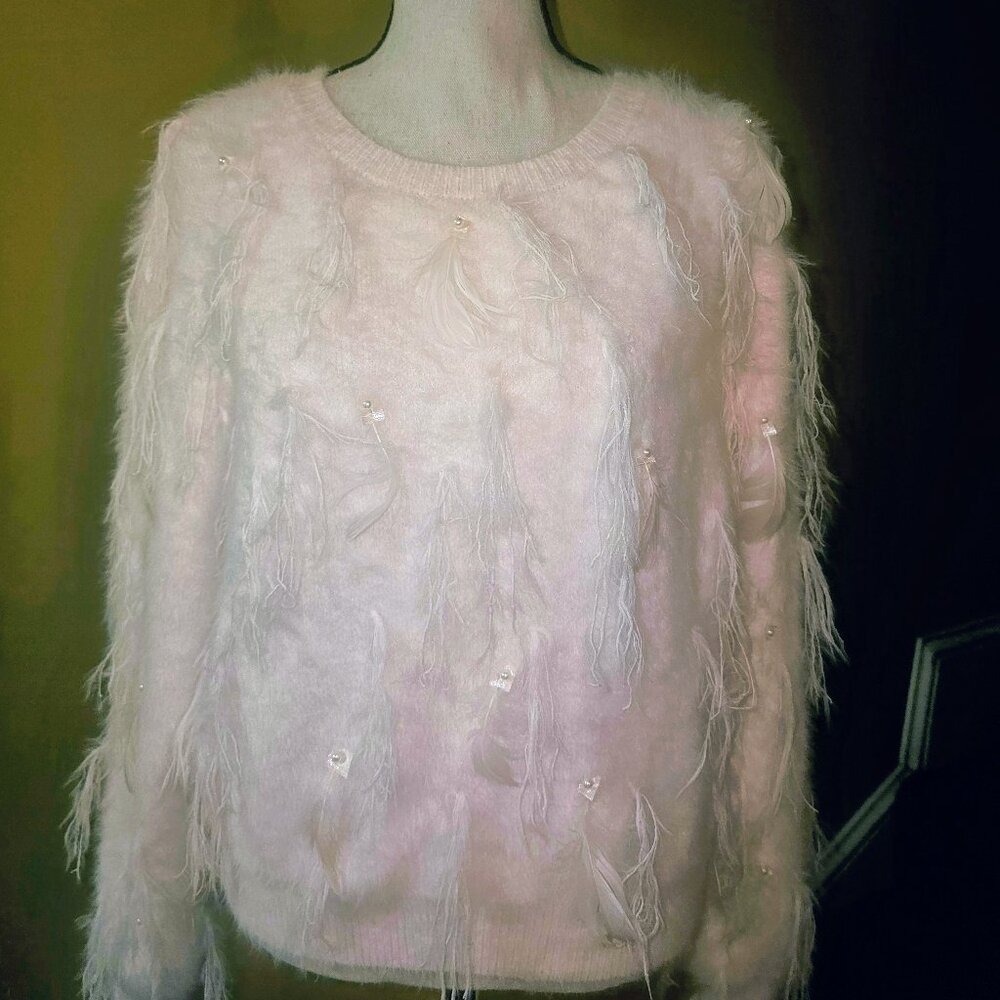 On 12th sweater with pearls and feathers NWOT!!!!